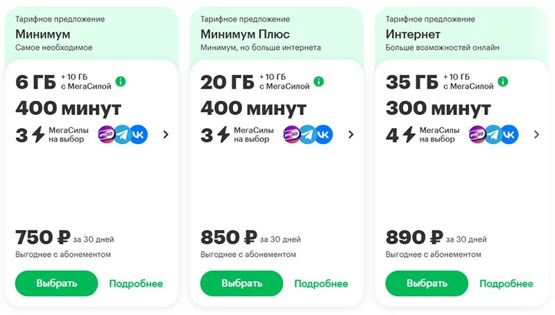 Краткое описание тарифов Минимум, Минимум Плюс и Интернет