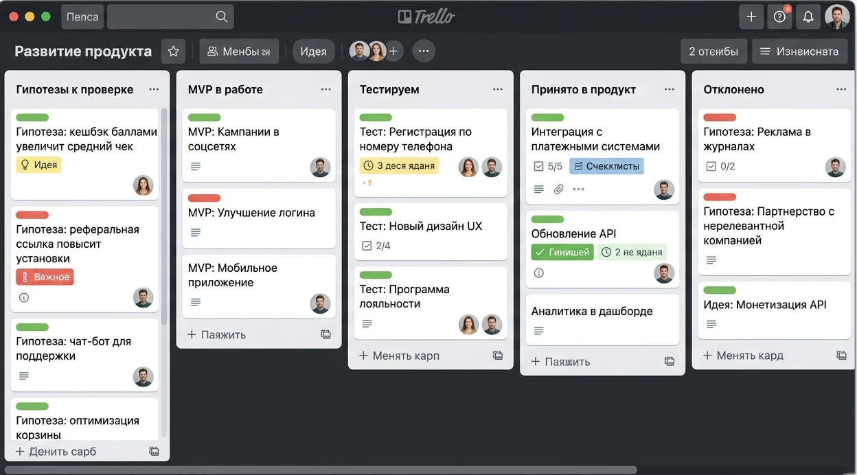 Скриншот из таск-менеджера Trello