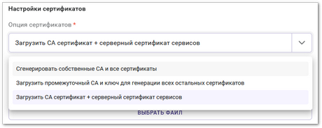 Опции выбора сертификатов Опции выбора сертификатов